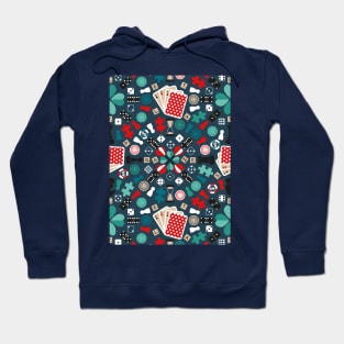 Wanna play? // pattern // blue background teal red mint brown black and white game pieces Hoodie